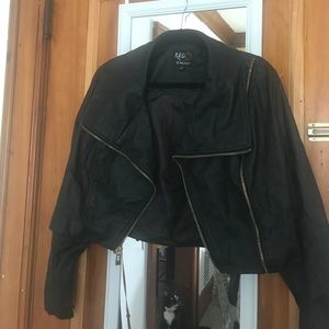 Red Snap Black Faux Leather Motorcycle Jacket XL